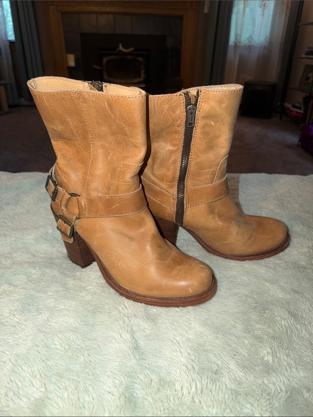 Tan Women's Mid-Calf Heeled Boots - Classic Leather Style
